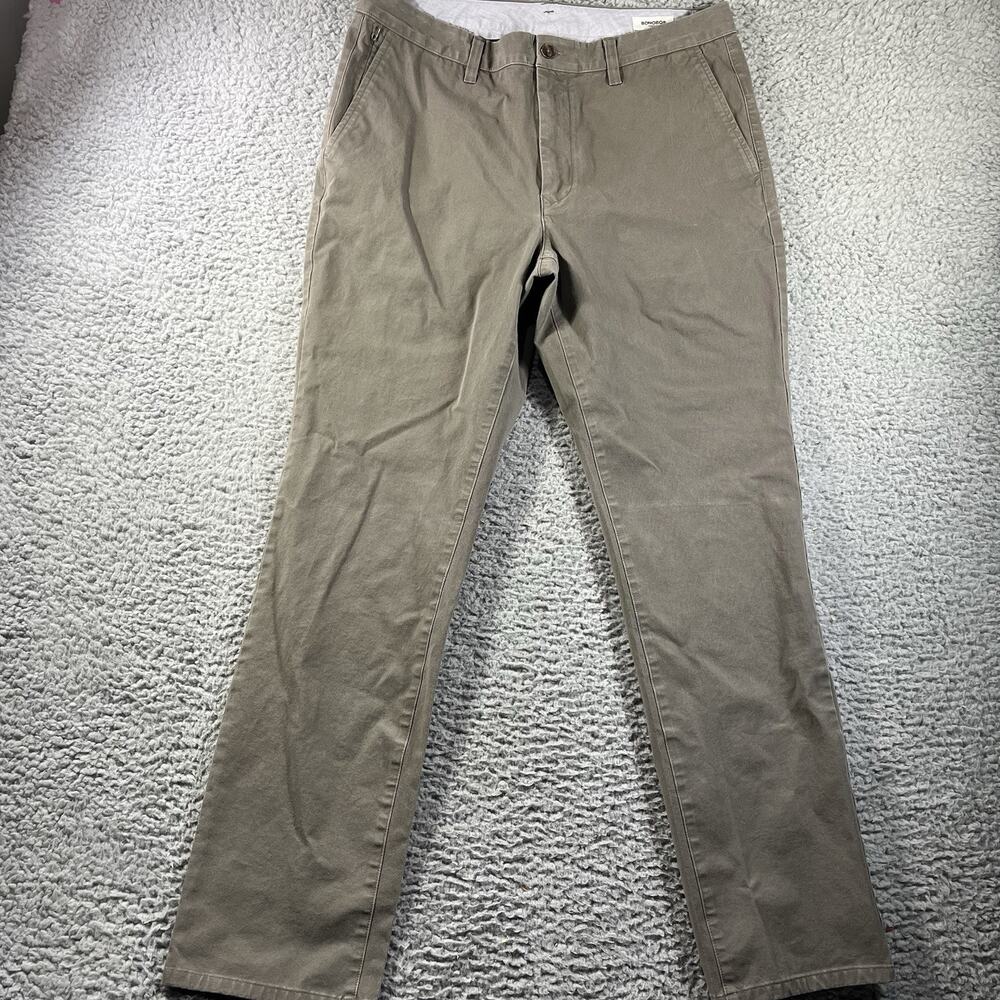 Bonobos Mens 34x32 Khaki Tan Chino Pants Slim Fit 4-Way Stretch Flat Front